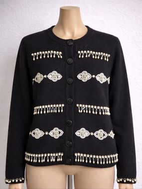 Vintage Beaded Cardigan Maria Christina Black Pearl Embellished S